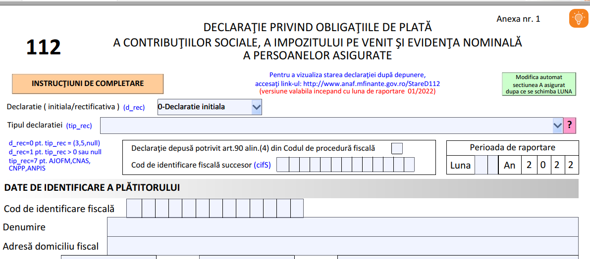 Declaratia 112 in 2022. A aparut noul model al formularului (0rdinul comun 152/153/375/2022)