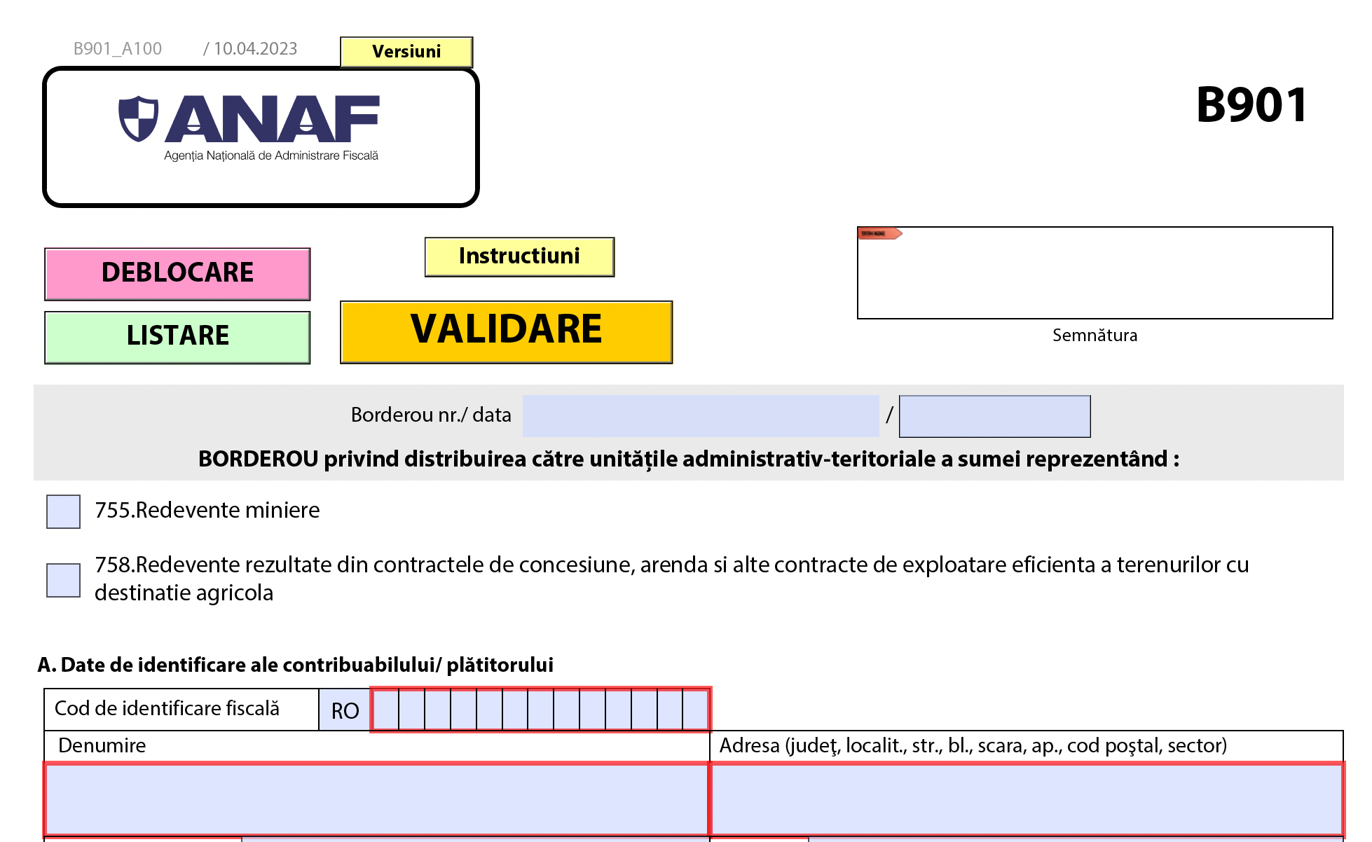 ANAF a publicat programul de asistenta pentru completarea formularului B901