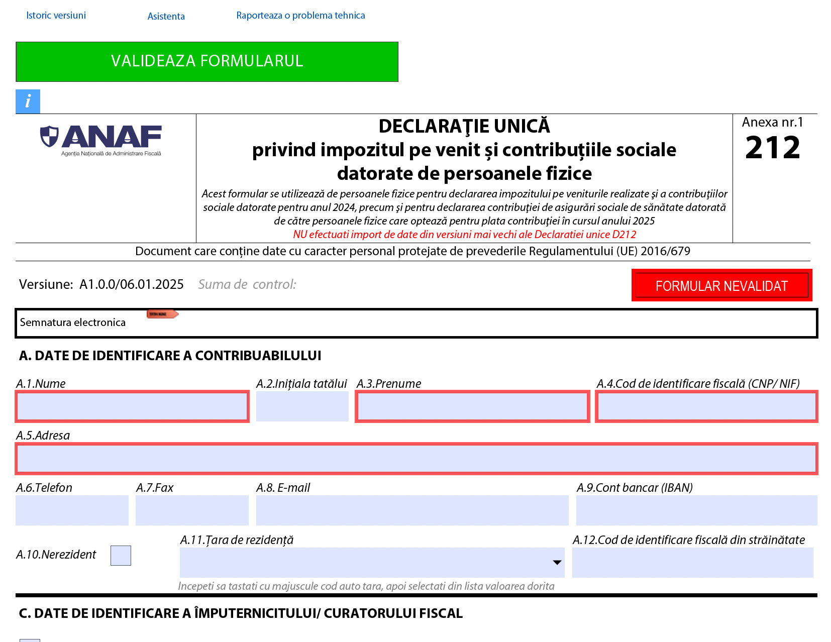 D212 in 2025. Principalele modificari din formular, implementate prin Ordinul 7015/2024