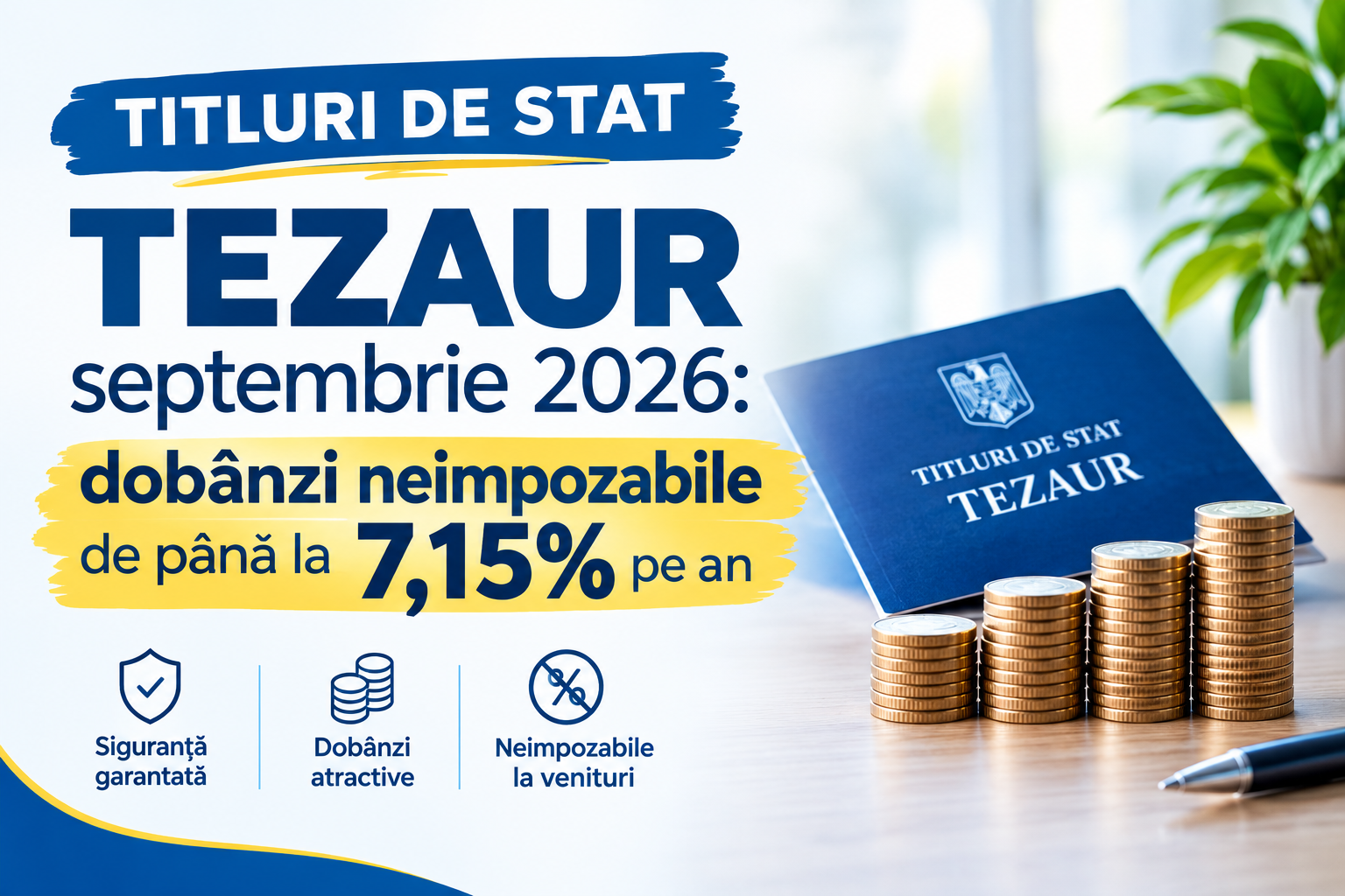 O noua editie titluri de stat TEZAUR septembrie 2026: dobanzi neimpozabile de pana la 7,15% pe an. Cat au investit romanii in 2025-2026